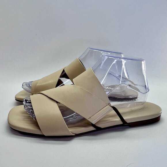 Vince Dylan Leather Flat Sandals Size 9.5M Beige Asymmetrical Slide Shoes - Picture 4 of 16